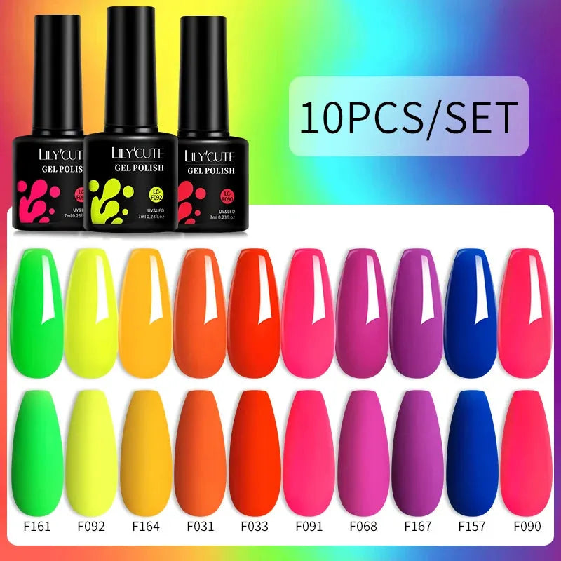 10Pcs/Set Nail Gel Polish Pink Glitter Scheme Popular Spring Colors Semi Permanent Soak Off UV LED Nail Art Gel Kit - Shop & Buy