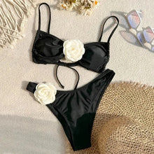 Load image into Gallery viewer, Sexy Flower Bandeau Swimwear Thong Bikini 2024 Women Lace-up Swimsuits
