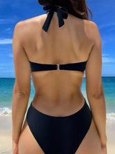 Load image into Gallery viewer, Solid Color Black 2 Piece Swimsuit for Women Sexy High Waist Ring Bikini Set Halter Backless Swimwear
