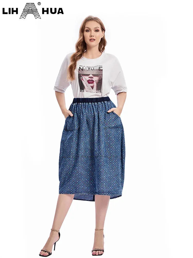 Women's Plus Size Denim Skirt Spring Chic Elegant Skirt For Chubby Women Cotton Woven Skirt - Shop & Buy