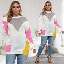 Load image into Gallery viewer, Winter Patchwork Plus Size Sweater Women O-Neck Large Pullover Lady Casual Loose Oversize Jumper
