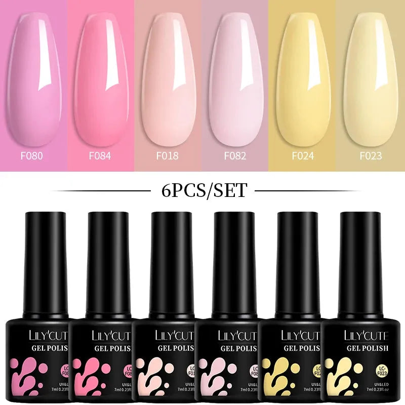 6PCS/SET 7ml Winter Gel Nail Polish Set Jelly Pink Nude Translucent Semi Permanent Soak Off Nail Art Manicure Set - Shop & Buy