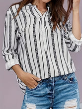 Load image into Gallery viewer, Plus Size Boho Blouse, Women&#39;s Plus Geo Print Long Sleeve Notched Neck Button Up Shirt
