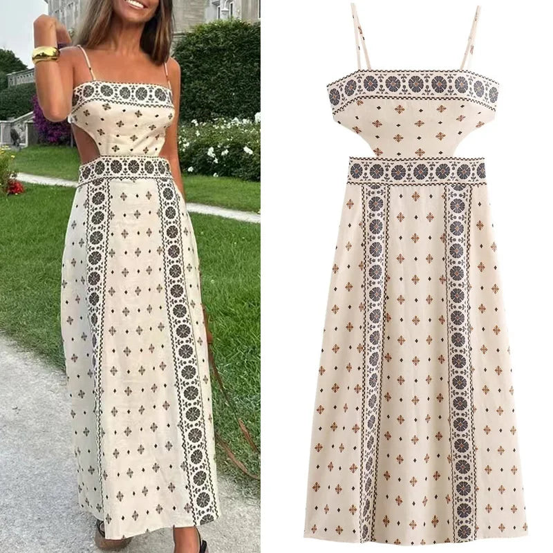 Print Long Dresses Womens Dresses Cut Out Sleeveless Backless Slip Dress Fashion Summer Dresses