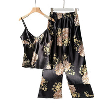 Load image into Gallery viewer, Summer Thin Women Dress 2pcs Printed Suspenders and Long Pants Silk Breathable Backless V-Neck Sling for Home Wear
