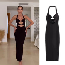 Load image into Gallery viewer, Summer new style fashion temperament elegant black halter neck waist dress
