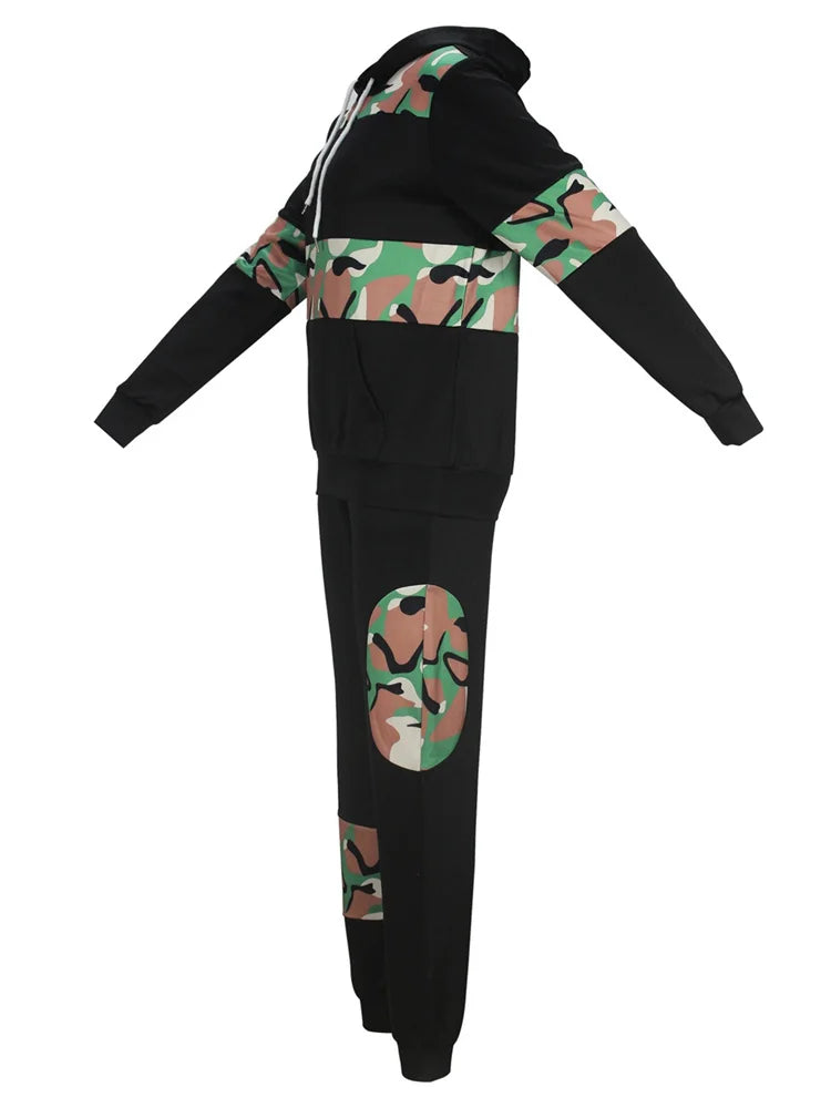 2 Piece Sets Women Clothing Autumn Winter Fashion Camouflage Splicing Casual Sports Pants Set