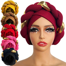 Load image into Gallery viewer, African Turban Cap Headdress Women&#39;s Pleated Hat Hair Accessories Arab Wrapped Muslim Hijab
