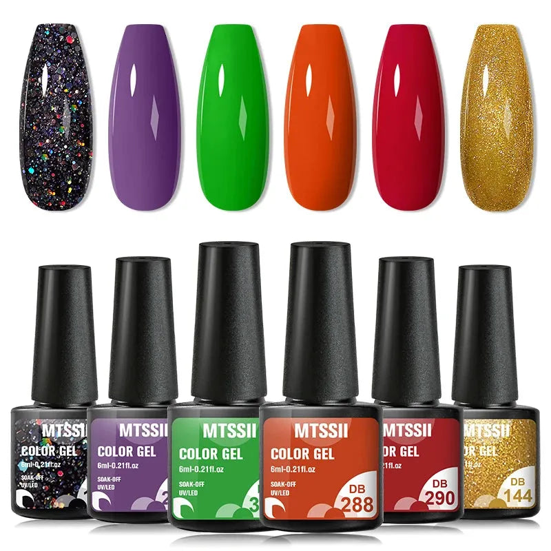 6PCS/SET Color Nail Gel Polish Set Kits  Base Top Coat  Varnish Soak Off UV Gel LED Semi Permanent All For Manicure Nail Art - Shop & Buy