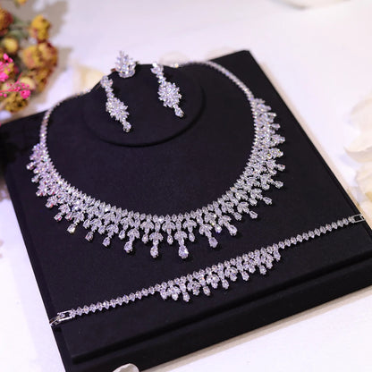 New Jewelry Sets Leaf Design Bridal Necklace Earring Set 5A Cubic Zirconia Femme Ladies Wedding Accessories