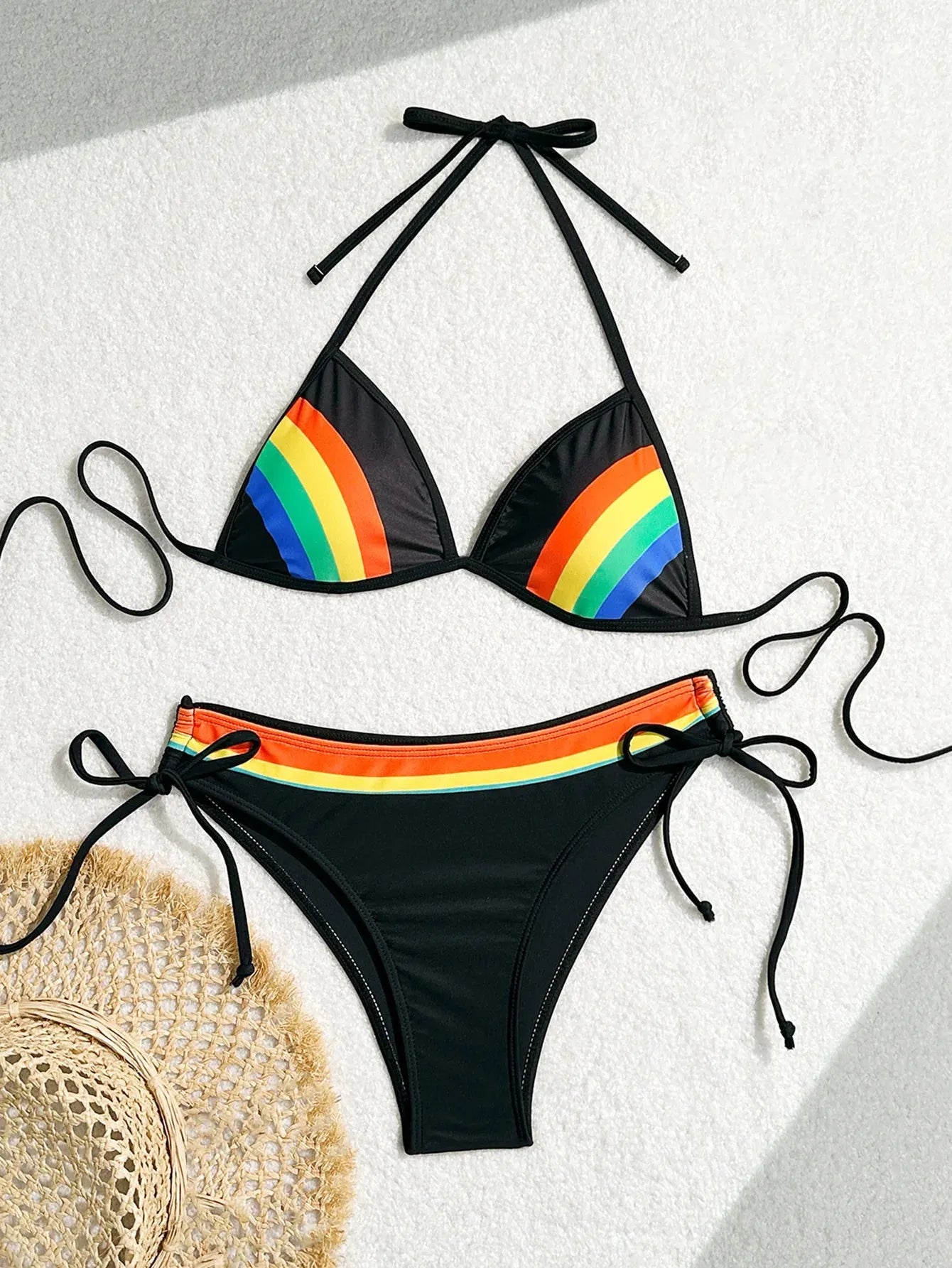 Women's Rainbow Color Bikini Set Sexy Beach Vacation Backless 2 Piece Swimsuit - Shop & Buy