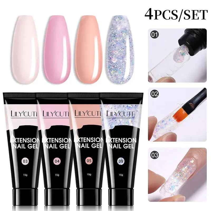 4PCs/Set Nail Extension UV Nail Gels Set Clear Nude Semi-permanent Quick Extension Set Nail Art Acrylic Gel Polish - Shop & Buy