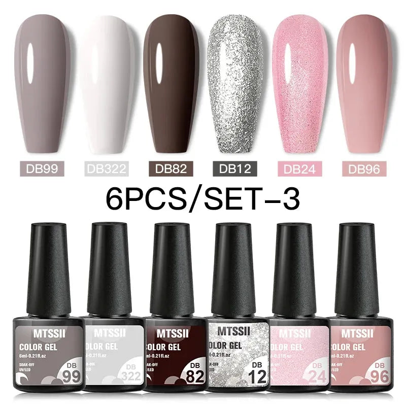 6PCS/SET Color Nail Gel Polish Set Kits  Base Top Coat  Varnish Soak Off UV Gel LED Semi Permanent All For Manicure Nail Art - Shop & Buy