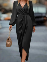 Load image into Gallery viewer, Solid Color Casual Dress Split Hem Elegant Party Dresses Woman Lantern Sleeve Maxi Dress
