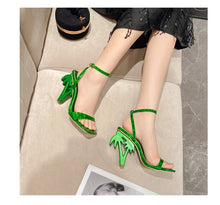 Load image into Gallery viewer, Sexy Green Ankle Cross Strap Sandals Women Summer Fashion Open Toe Club Stripper Design Fretwork Heels Ladies Shoes
