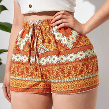 Load image into Gallery viewer, Plus Size Floral Print Summer Casual Shorts Women Elastic Knot Waist Elegant Boho Shorts
