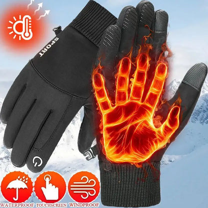 Winter Cycling Gloves Full Finger Bicycle Warm Fleece Cold Glove Waterproof Outdoor Ski Motorcycle Riding Bike Gloves