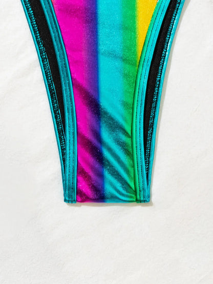 Women's Two Piece Mini Swimsuit Sexy Hot Stamping Gradient Rainbow Tie Dye Bikini Set Suspender Halter - Shop & Buy