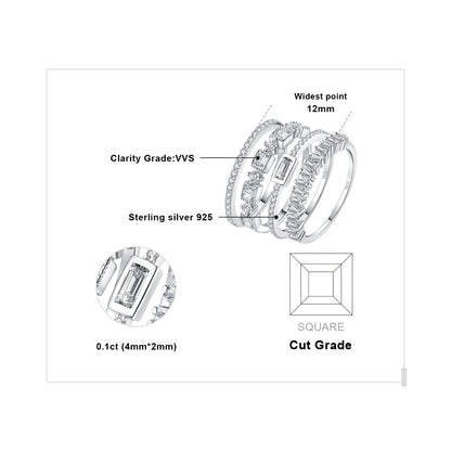 4 Pcs 925 Sterling Silver Wedding Band Solitaire Eternity Stacking Rings for Women 1ct AAAAA CZ Fashion Jewelry