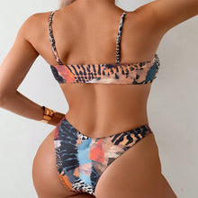 Load image into Gallery viewer, Retro Print Two Piece Swimsuit for Women High Waist U-neck Suspender Backless Bikini Set Beach Vacation Swimwear
