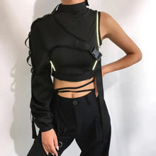 Load image into Gallery viewer, Women Chic Choker One Long Sleeve Strap Buckle Reflective Halter Smock Blouse Female Clothing
