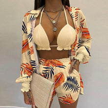 Load image into Gallery viewer, Prowow Women Beach Outfits Bikinis Shorts Long Sleeve Blouses Three Piece Summer Lady Clothing Set Fashion Print Female Suits