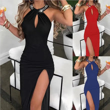 Load image into Gallery viewer, Women Loose Floral Vintage Strap Beads Halter Camis Befree Dress Split Summer Maxi Elegant Party Dresses
