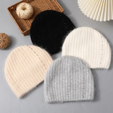 Load image into Gallery viewer, Women Angora Rabbit Fur Hat Winter Knitted Warm Beanies Fashion Luxury Designer Hats For Female With Pearl Diamond Cap
