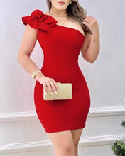 Load image into Gallery viewer, Summer Fashion Red Appliques Women Mini Party Dress Bodycon Elegant Ruffle Sexy One Shoulder Club Outfits
