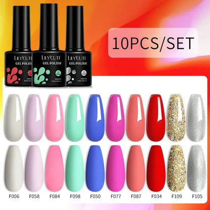 10PCS/Set Gel Nail Polish Brown Earth Coffee Color Series Gel Semi Permanent UV LED Gel Nail Art Soak Off Nail Gel Set - Shop & Buy