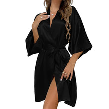 Load image into Gallery viewer, New Summer Women Short Nightrobe Silk Satin Pure Color  Half Sleeve Women Bathrobe Sexy V-Neck Dress Pajamas
