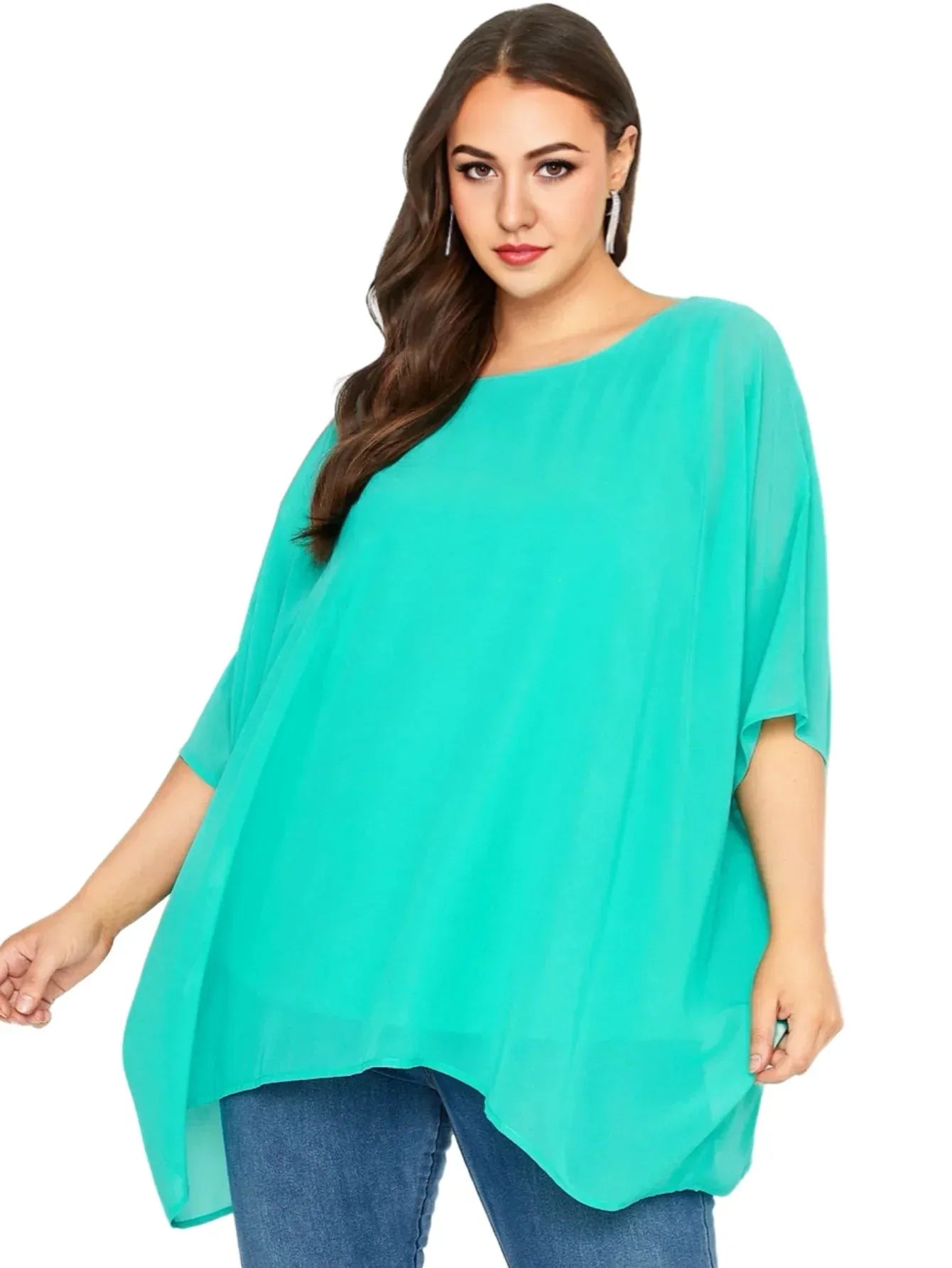 Womens Plus Size Elegant Summer Blouse Batwing Sleeve Oversized Chiffon Blouse Scoop Neck Large Size - Shop & Buy