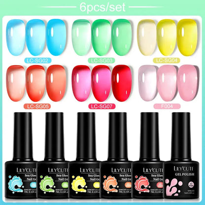 6PCS/SET Color Nail Gel Polish Set Kits Base Top Coat Varnish Soak Off UV Gel LED Semi Permanent All For Manicure - Shop & Buy