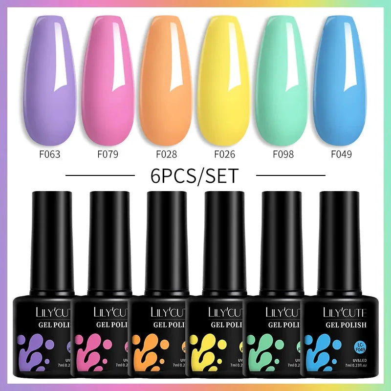 6Pcs/Set Macaron Color Gel Nail Polish Set Kit Spring 6 Colors UV LED Nail Art Gel Vernis Semi Permanent Base Top Coat - Shop & Buy