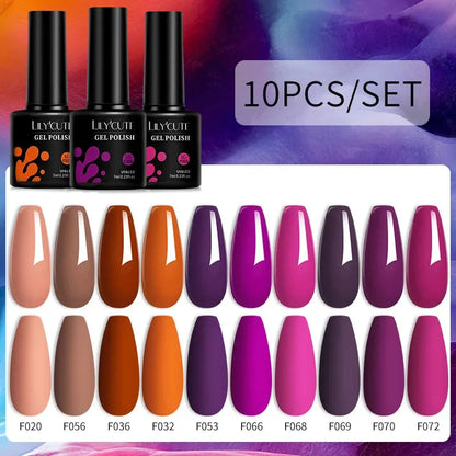 10PCS/Set Gel Nail Polish Brown Earth Coffee Color Series Gel Semi Permanent UV LED Gel Nail Art Soak Off Nail Gel Set - Shop & Buy