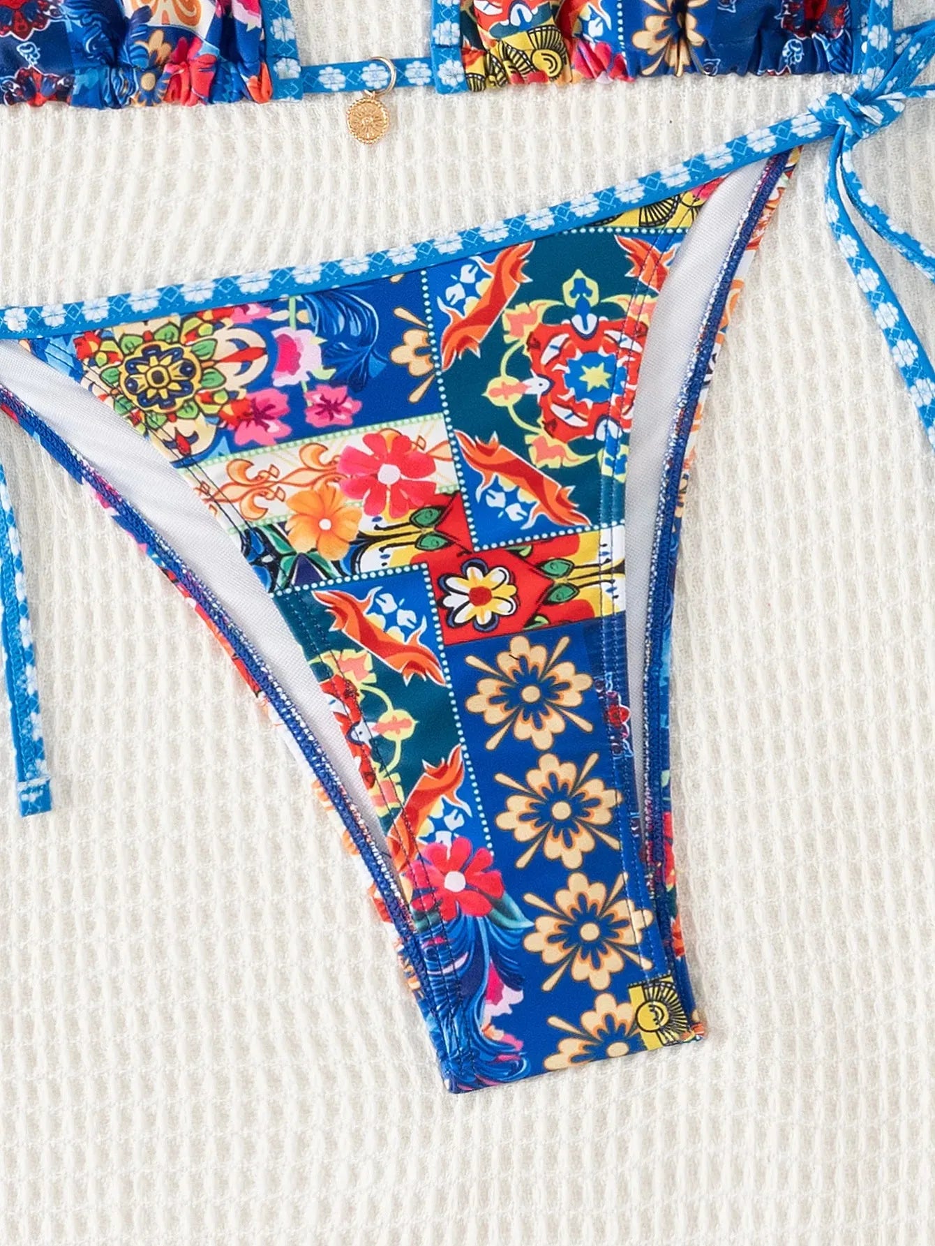 Women's Flower Print 2 Piece Swimsuit Sexy Halter Suspender Backless Blue Bikini Set - Shop & Buy