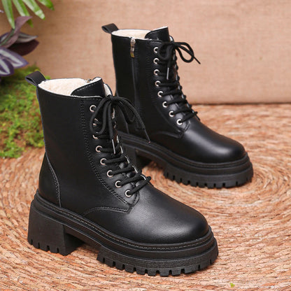 Women's Winter Warm Plush Ankle Boots Fashion Chunky Heeled Platform Combat Boots - Shop & Buy