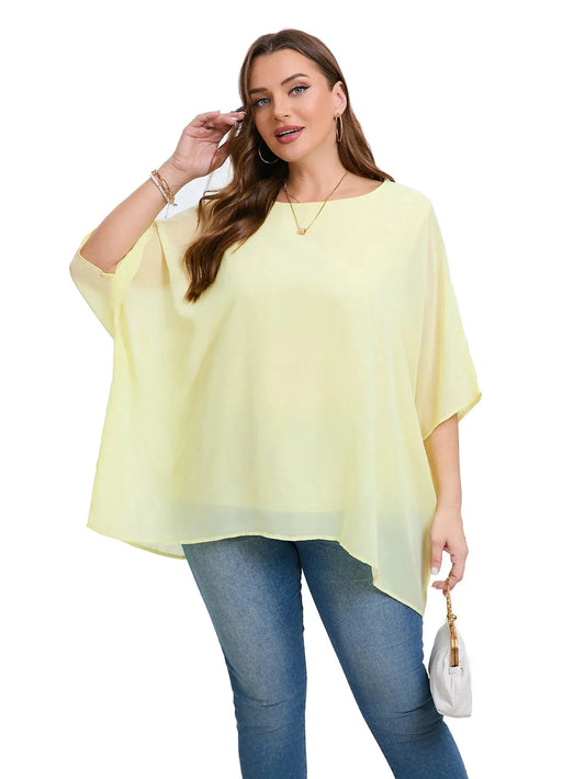 Womens Plus Size Elegant Summer Blouse Batwing Sleeve Oversized Chiffon Blouse Scoop Neck Large Size - Shop & Buy