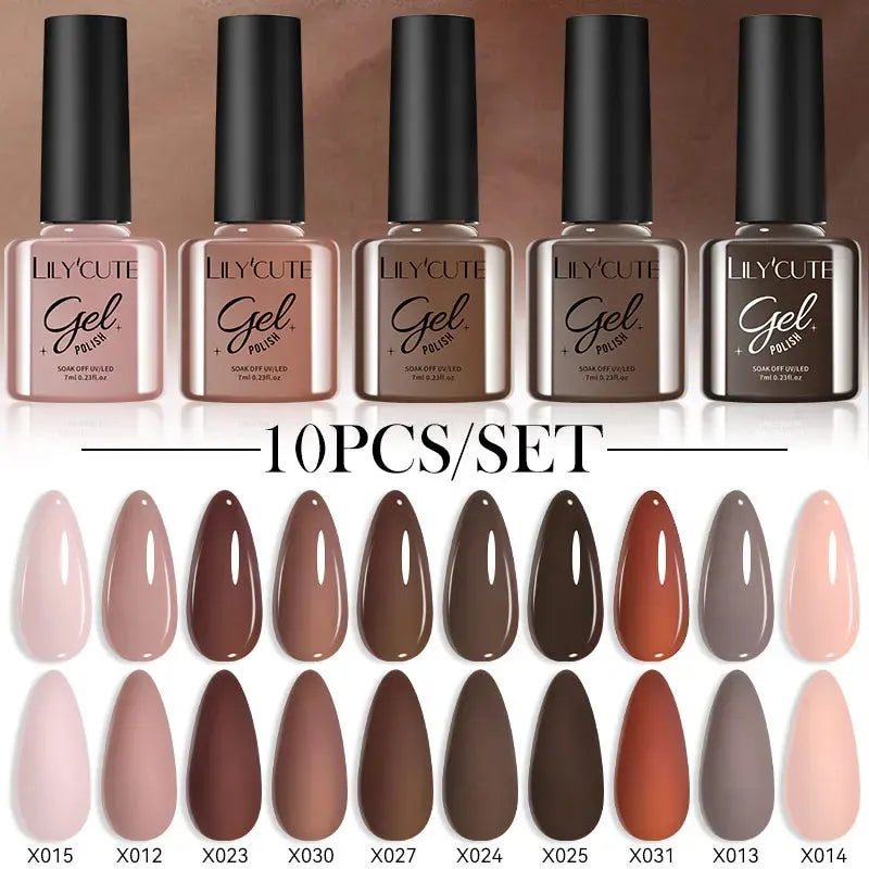 10PCS/Set Gel Nail Polish Brown Earth Coffee Color Series Gel Semi Permanent UV LED Gel Nail Art Soak Off Nail Gel Set - Shop & Buy