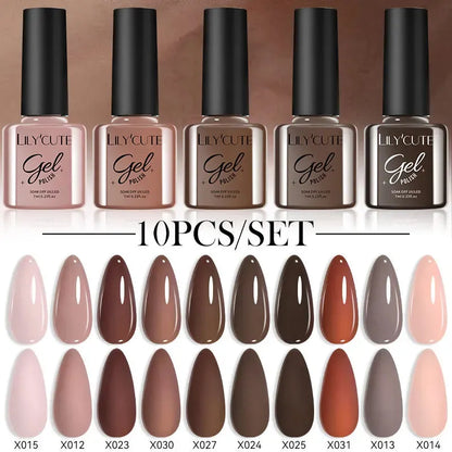 10PCS/Set Gel Nail Polish Brown Earth Coffee Color Series Gel Semi Permanent UV LED Gel Nail Art Soak Off Nail Gel Set - Shop & Buy