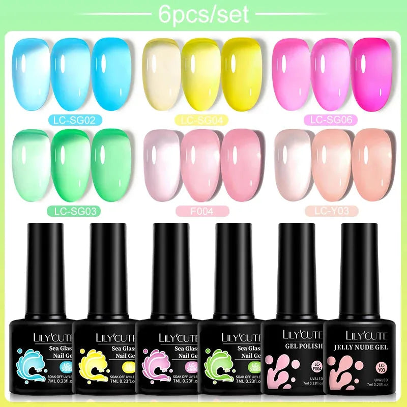 6PCS/SET Color Nail Gel Polish Set Kits Base Top Coat Varnish Soak Off UV Gel LED Semi Permanent All For Manicure - Shop & Buy