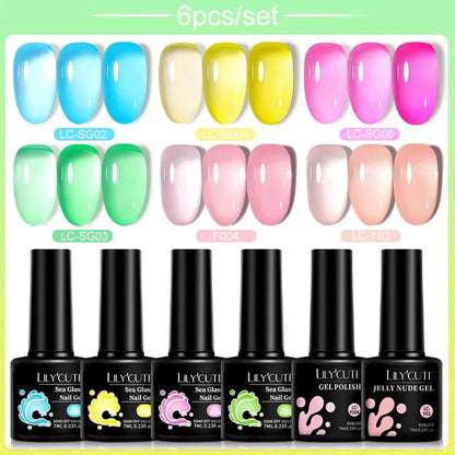 6PCS/SET Color Nail Gel Polish Set Kits Base Top Coat Varnish Soak Off UV Gel LED Semi Permanent All For Manicure - Shop & Buy