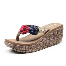 Load image into Gallery viewer, Summer Beach Sandals Women Flower Flip-flops Bohemian Beach Beaded Women Wedge Sandals
