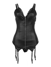 Load image into Gallery viewer, Black Garter Lingerie Faux Leather Skirts V-Neck Zipper Teddy Elastic Belts Babydoll Panties One Pieces Overalls Lace Sexy Women
