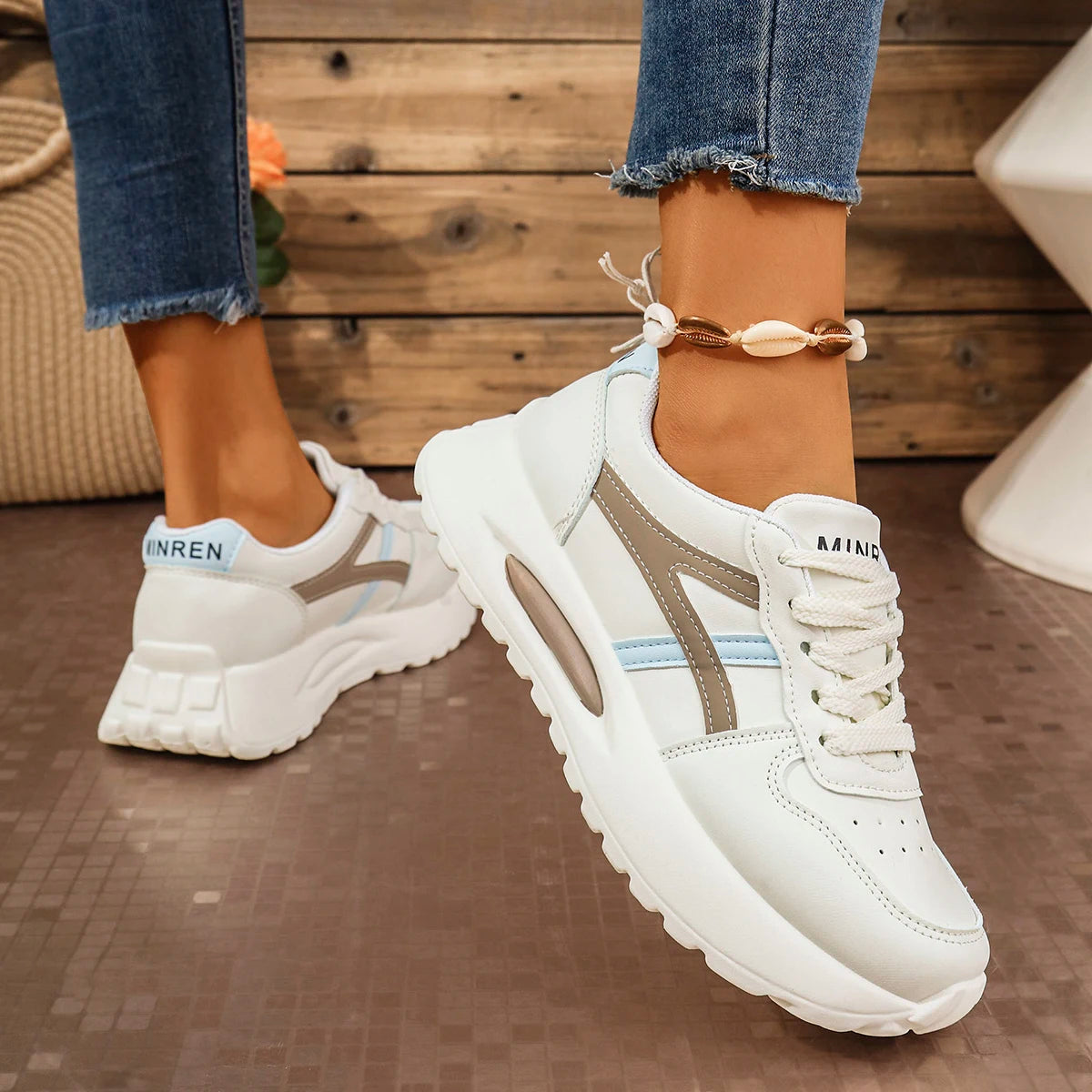 Women's Non Slip Chunky Sneakers Autumn Platform Sports Shoes for Women Fashion Thick Bottom Lace Up Walking Shoes