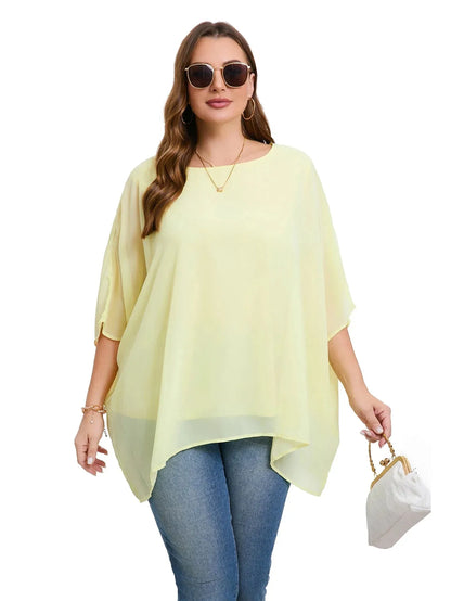 Womens Plus Size Elegant Summer Blouse Batwing Sleeve Oversized Chiffon Blouse Scoop Neck Large Size - Shop & Buy