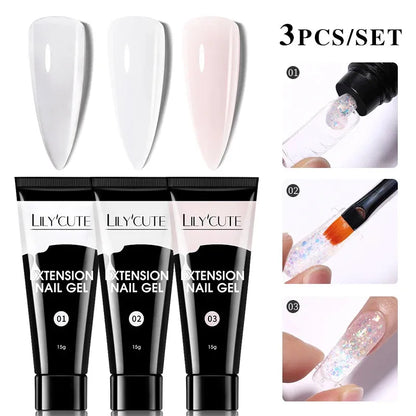 15ml Quick Extension Gel Nail Polish Kit White Nude Pink Acrylic Crystal UV Construction All For Manicure Nail Gel Set - Shop & Buy