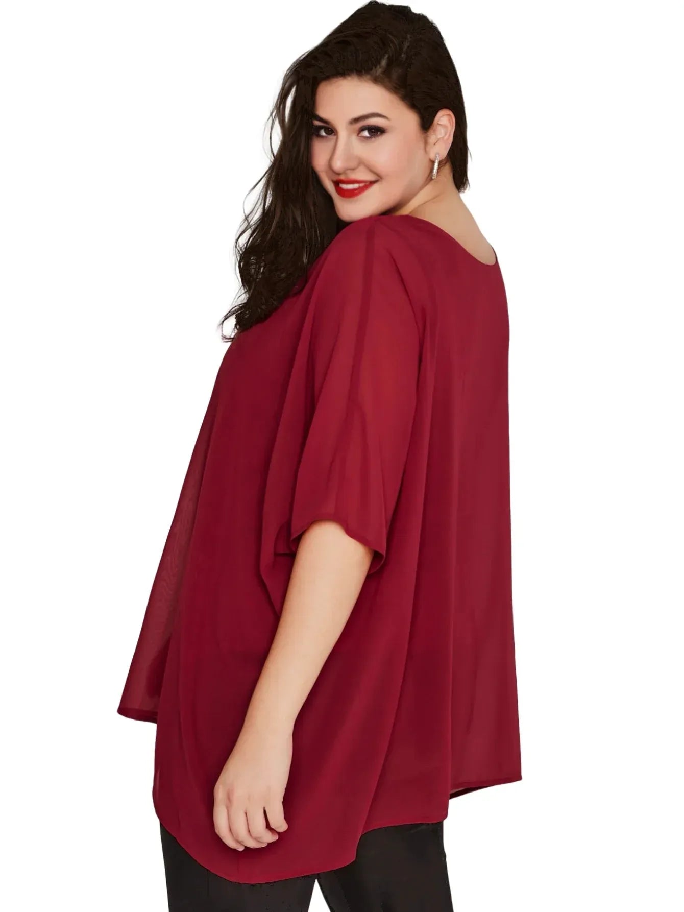 Womens Plus Size Elegant Summer Blouse Batwing Sleeve Oversized Chiffon Blouse Scoop Neck Large Size - Shop & Buy