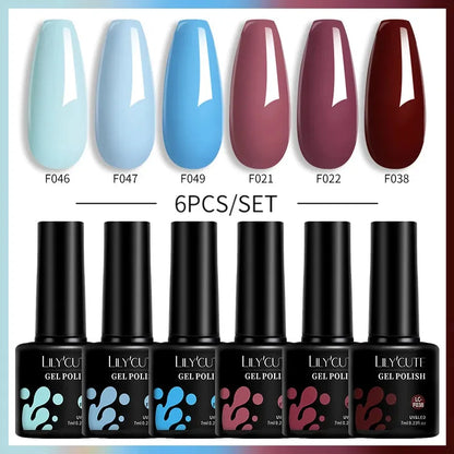 6PCS/SET Color Nail Gel Polish Set Kits Base Top Coat Varnish Soak Off UV Gel LED Semi Permanent All For Manicure - Shop & Buy