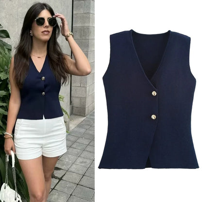 Women's Vest Black Navy Blue Off White Claret Sweater Cropped Knit Vest V Neck Sleeveless Short Vest Light Slim Waistcoats